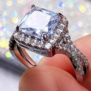 ✨925 Silver Plated High Quality Proposal Noble CZ Wedding Ring, MARR9427